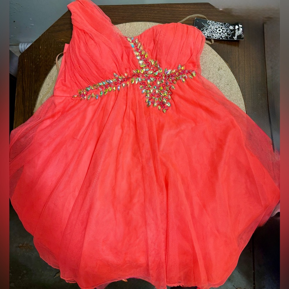 Sequin Hearts Vibrant Coral Dress